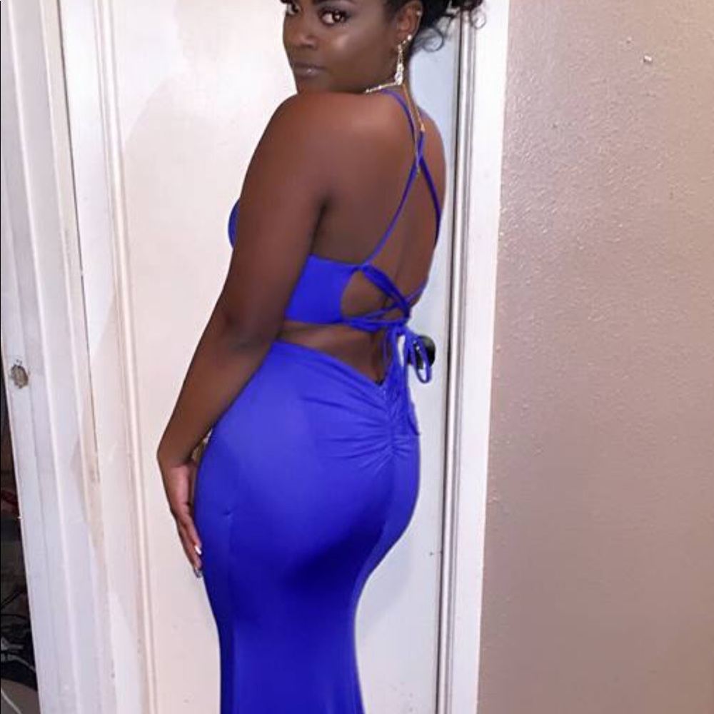 Royal Blue winter formal sleek ball gown